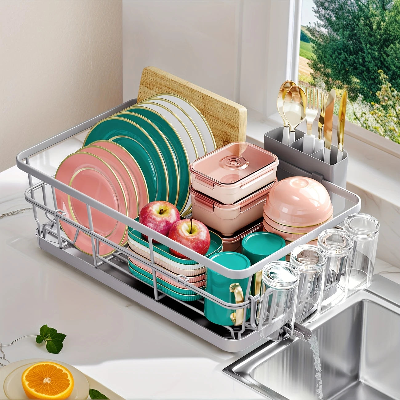KINGRACK Large Metal Dish Drying Rack for Kitchen Counter & Sink -
