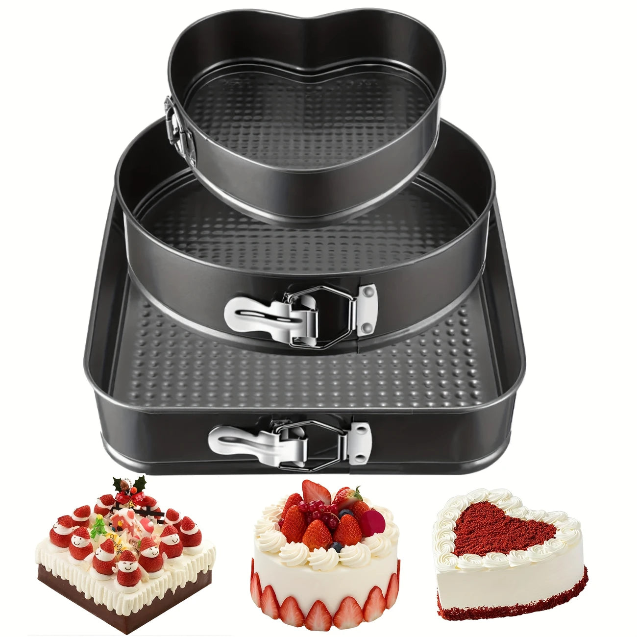 Springform Cake Pan Set Of 3 (7, 8, 9 Inch) Heart Round Square