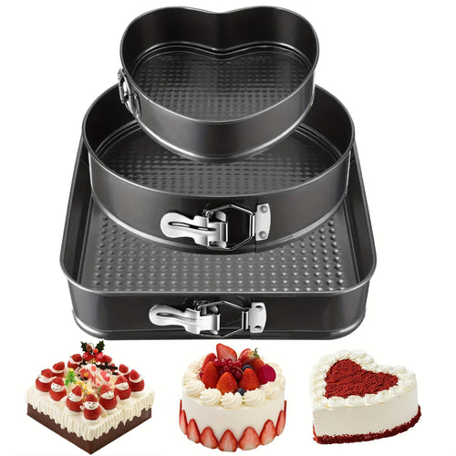Springform Cake Pan Set Of 3 (7, 8, 9 Inch) Heart Round Square